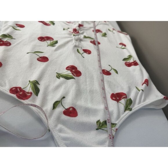 Womens Y2K Cherry Print Coquette Bodysuit M White Sleeveless Cute Summer Tank - Picture 7 of 7